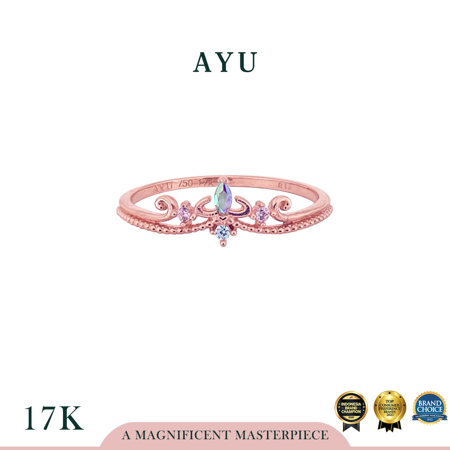 AYU Cincin Emas - Magical Marquis Tiara 17k Rose Gold