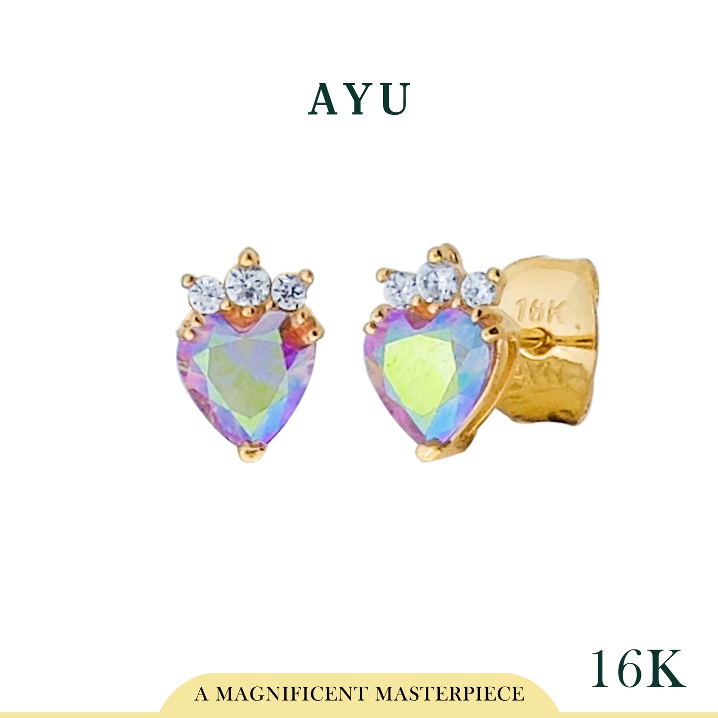 AYU Anting Emas - Magical Spangle Heart Studs 16K Yellow Gold