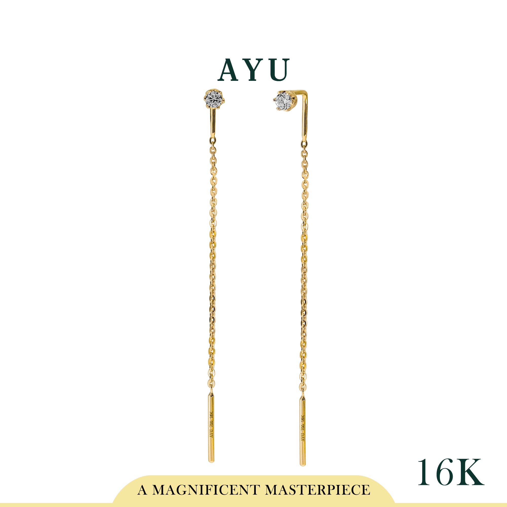 AYU Anting Emas - Mini 6 Prong Needle Thread Earrings 16K Yellow Gold