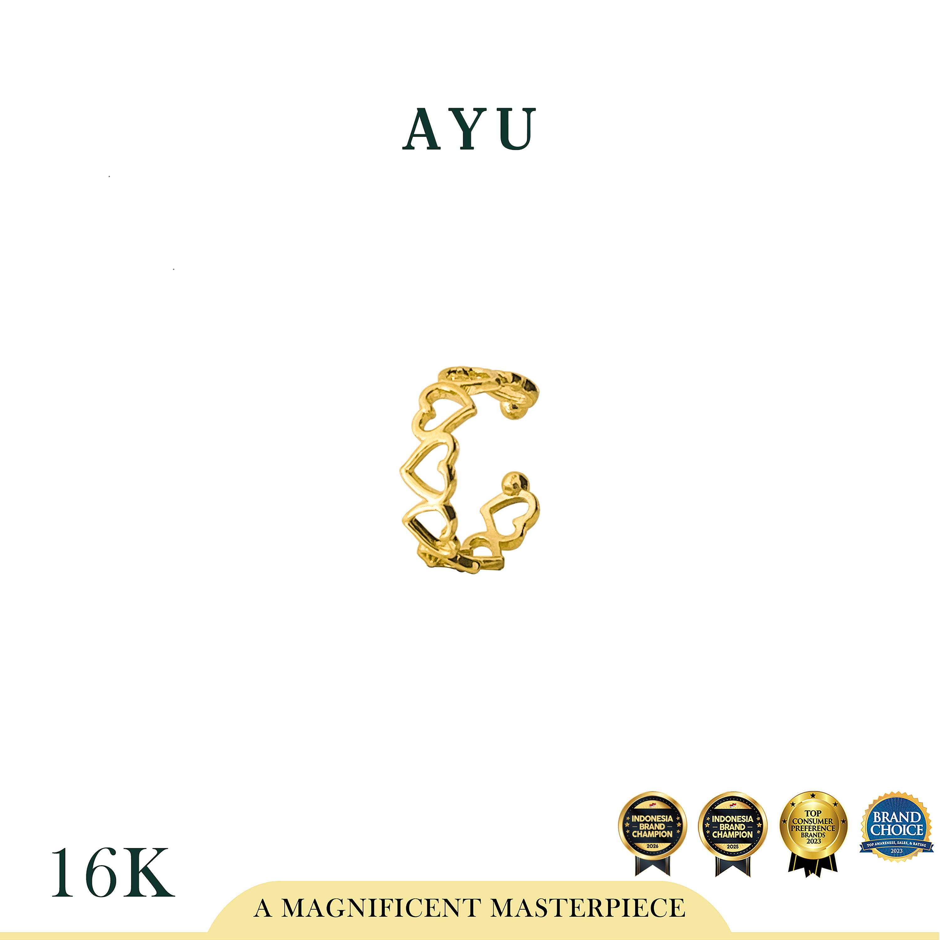 AYU Anting Emas - Mini Open Heart Earcuff 16k Yellow Gold