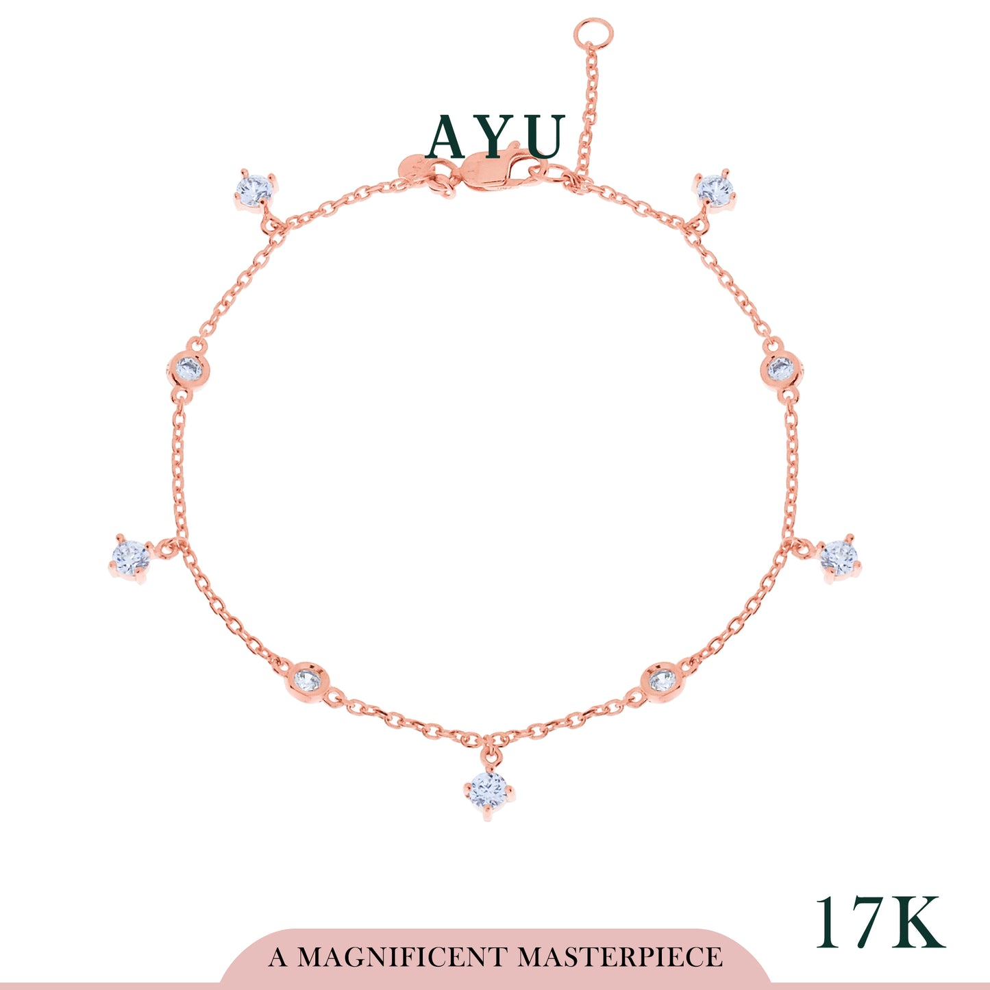 AYU Gelang Emas - Multi Mini Solitaires With Bezel Chain Bracelet 17K Rose Gold