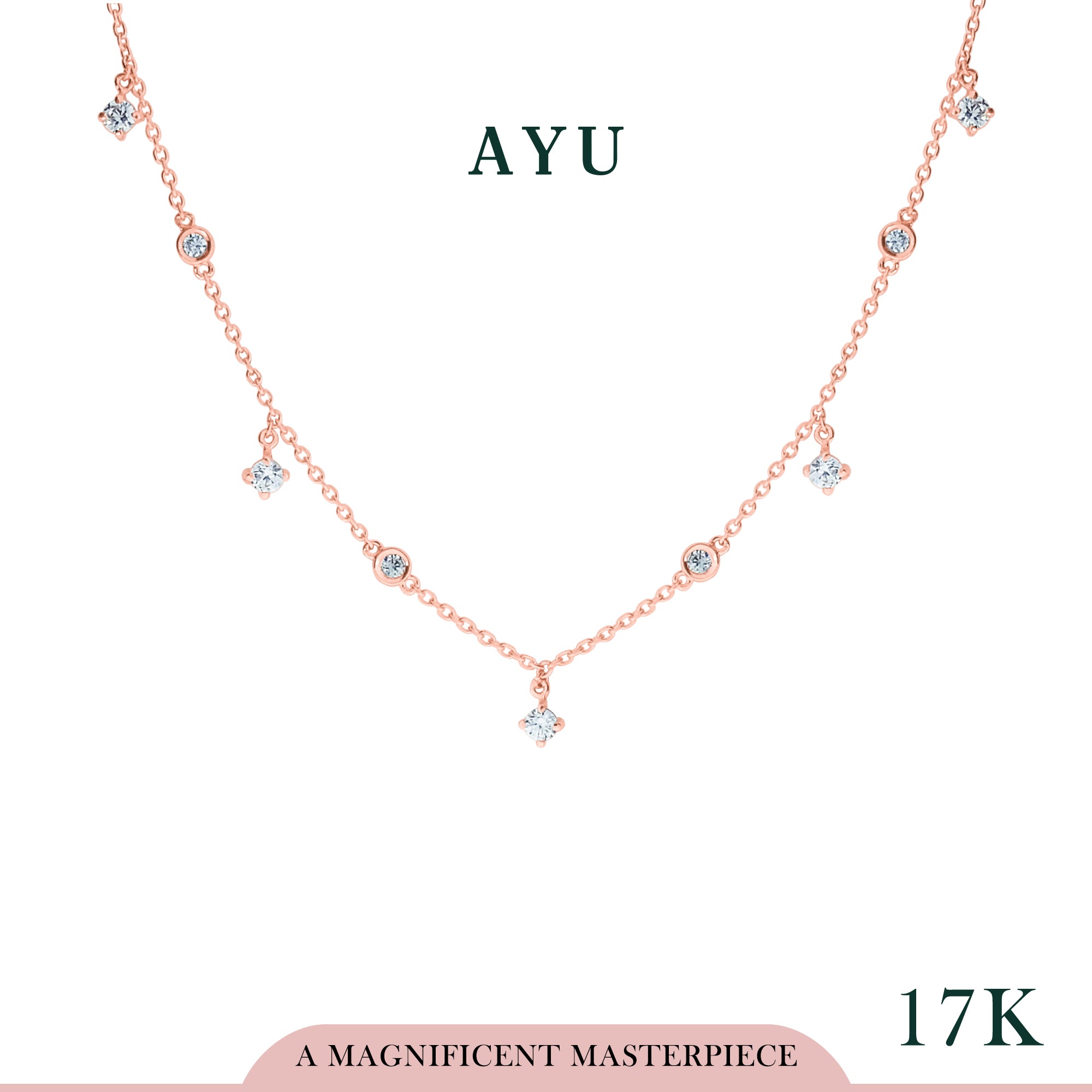 AYU Kalung Emas - Multi Mini Solitaires With Bezel Chain Necklace 17K Rose Gold