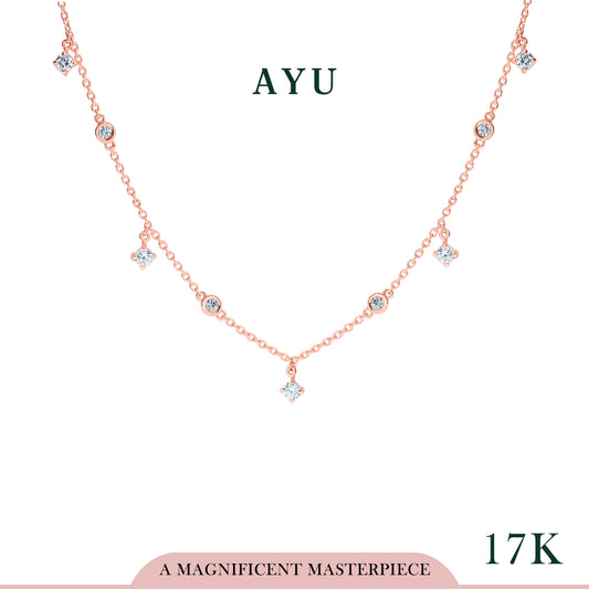 AYU Kalung Emas - Multi Mini Solitaires With Bezel Chain Necklace 17K Rose Gold