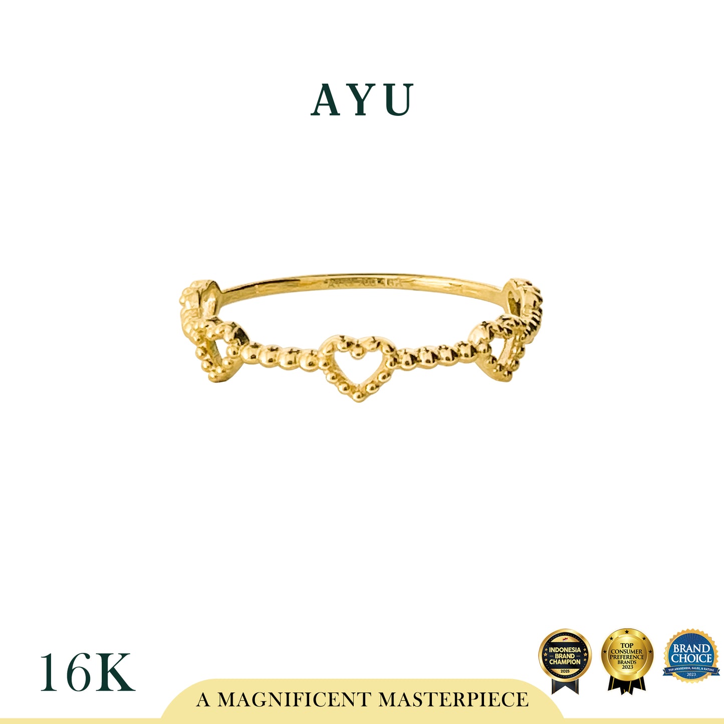 AYU Cincin Emas - Open Heart Pepper Ring 16k Yellow Gold