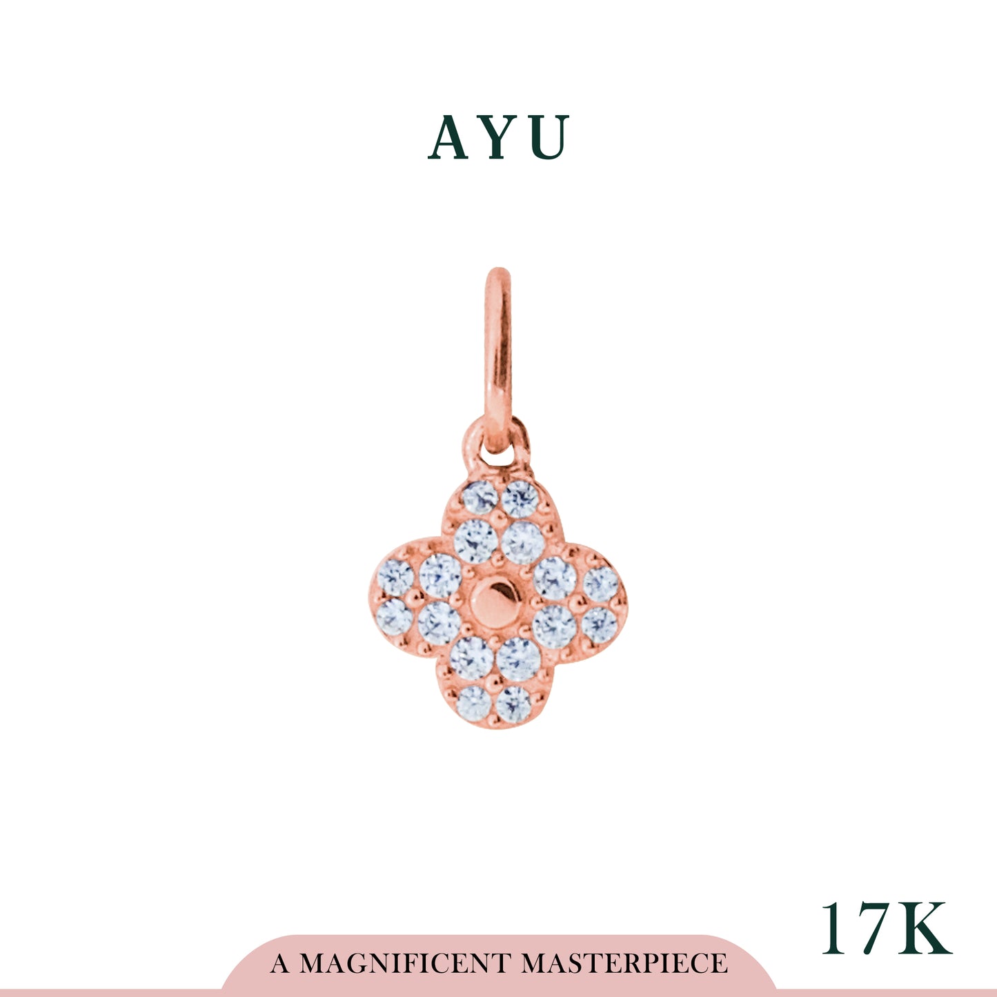 AYU Liontin Emas - Pave Clover Pendant 17k Rose Gold