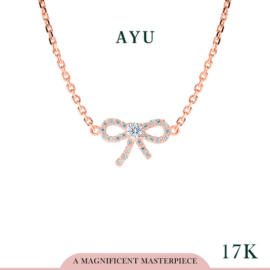 AYU Kalung Emas-Twinkle Pave Ribbon Chain Necklace 17k Rose Gold