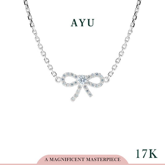 AYU Kalung Emas-Twinkle Pave Ribbon Chain Necklace 17k White Gold