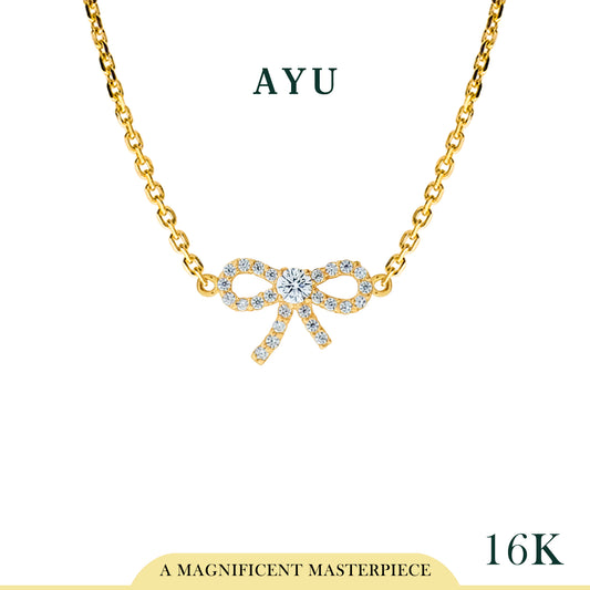 AYU Kalung Emas-Twinkle Pave Ribbon Chain Necklace 16k Yellow Gold