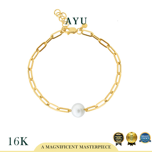 AYU Gelang Emas - Pearl On Paper Clip Bracelet 16k Yellow Gold