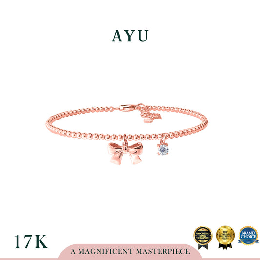 AYU Gelang Emas - Ribbon Solitaire Mini Boba Bangle 17k Rose Gold