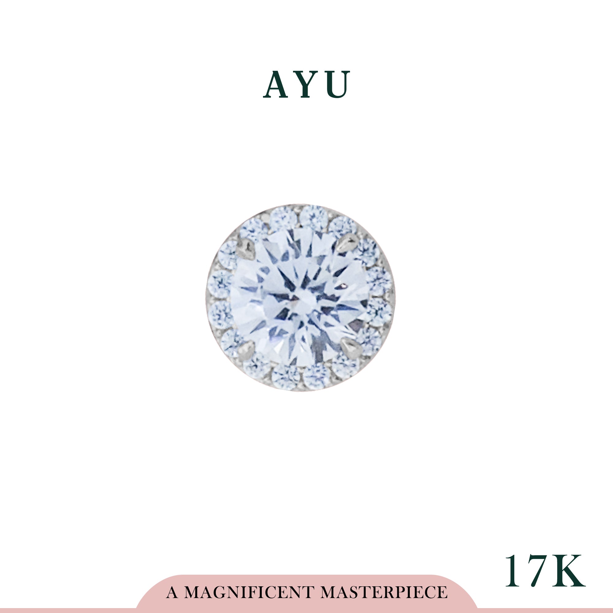 AYU Liontin Emas - Round Halo Pendant 17k White Gold