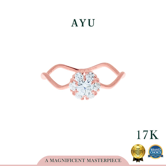 AYU Cincin Emas - Round Starburst Solitaire Wave Ring 17K Rose Gold