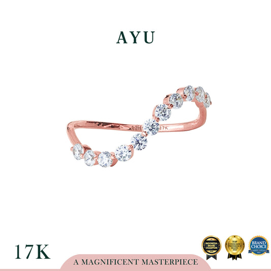 AYU Cincin Emas - Single Prong Wave Ring 17k Rose Gold