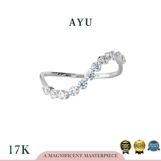 AYU Cincin Emas - Single Prong Wave Ring 17k White Gold