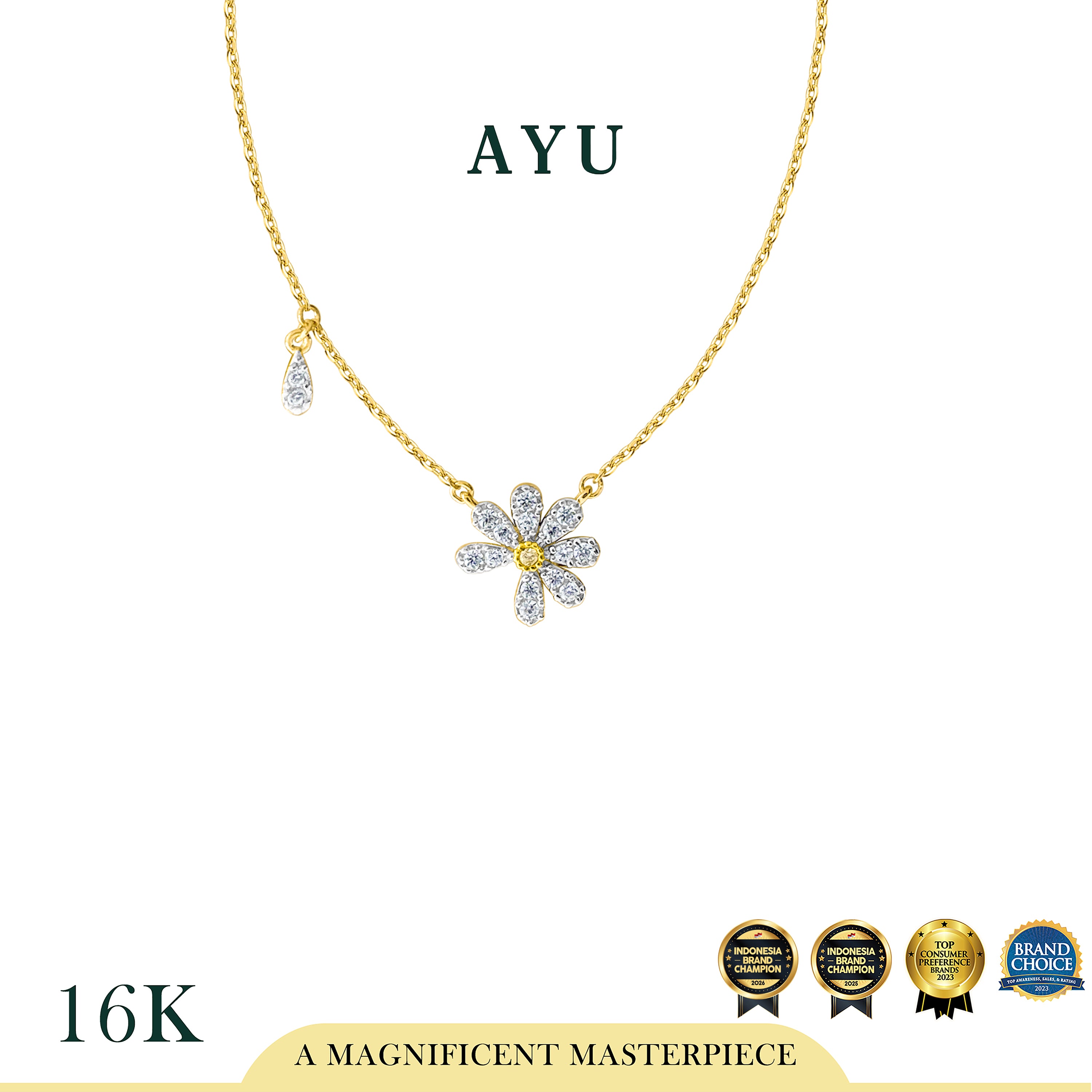 AYU Kalung Emas - Small G Daisy Chain Necklace 16k Yellow Gold