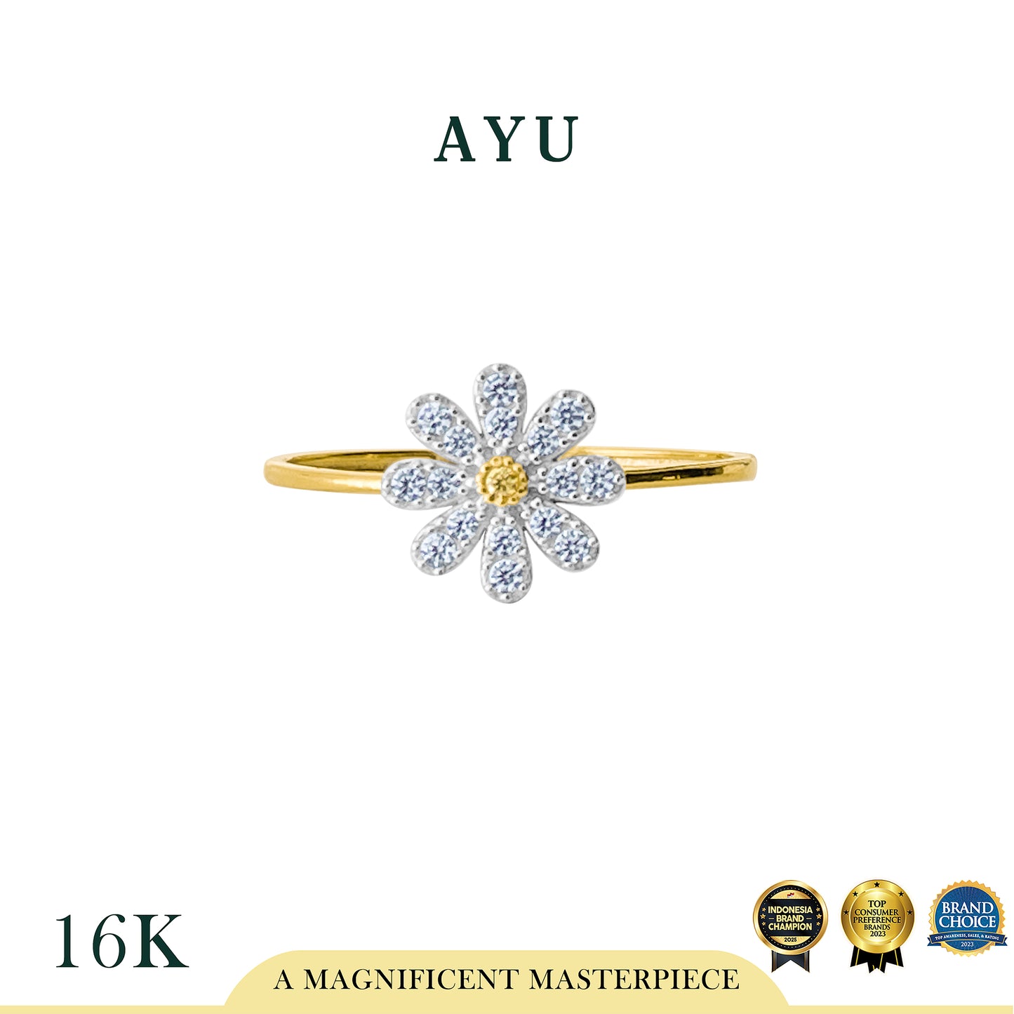 AYU Cincin Emas - Small G Daisy Ring 16k Yellow Gold