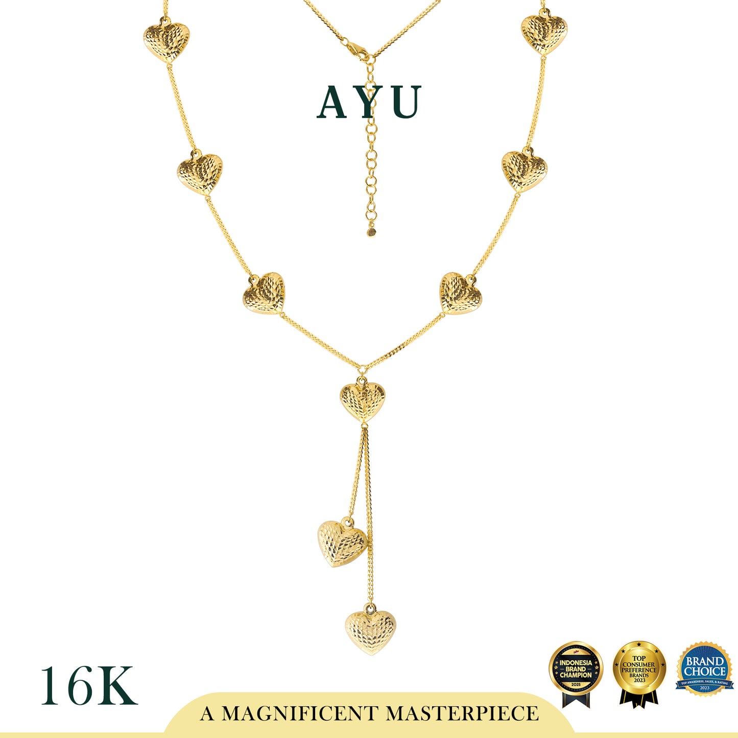 AYU Kalung Emas - Spaced Bling Fluffy Heart Lariat 16k Yellow Gold