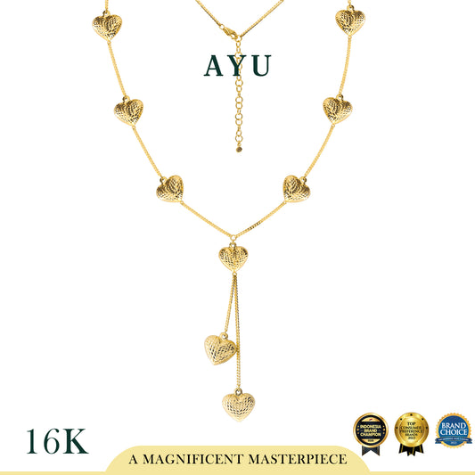 AYU Kalung Emas - Spaced Bling Fluffy Heart Lariat 16k Yellow Gold