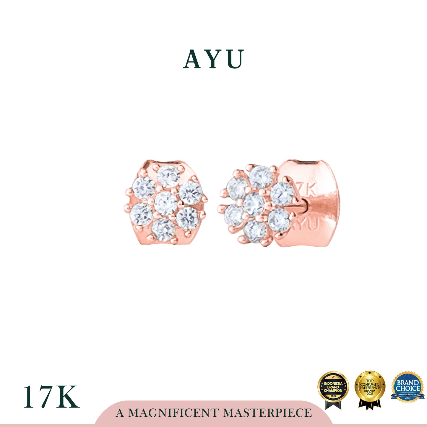 AYU Anting Emas - Sparkling Flower Studs 17k Rose Gold