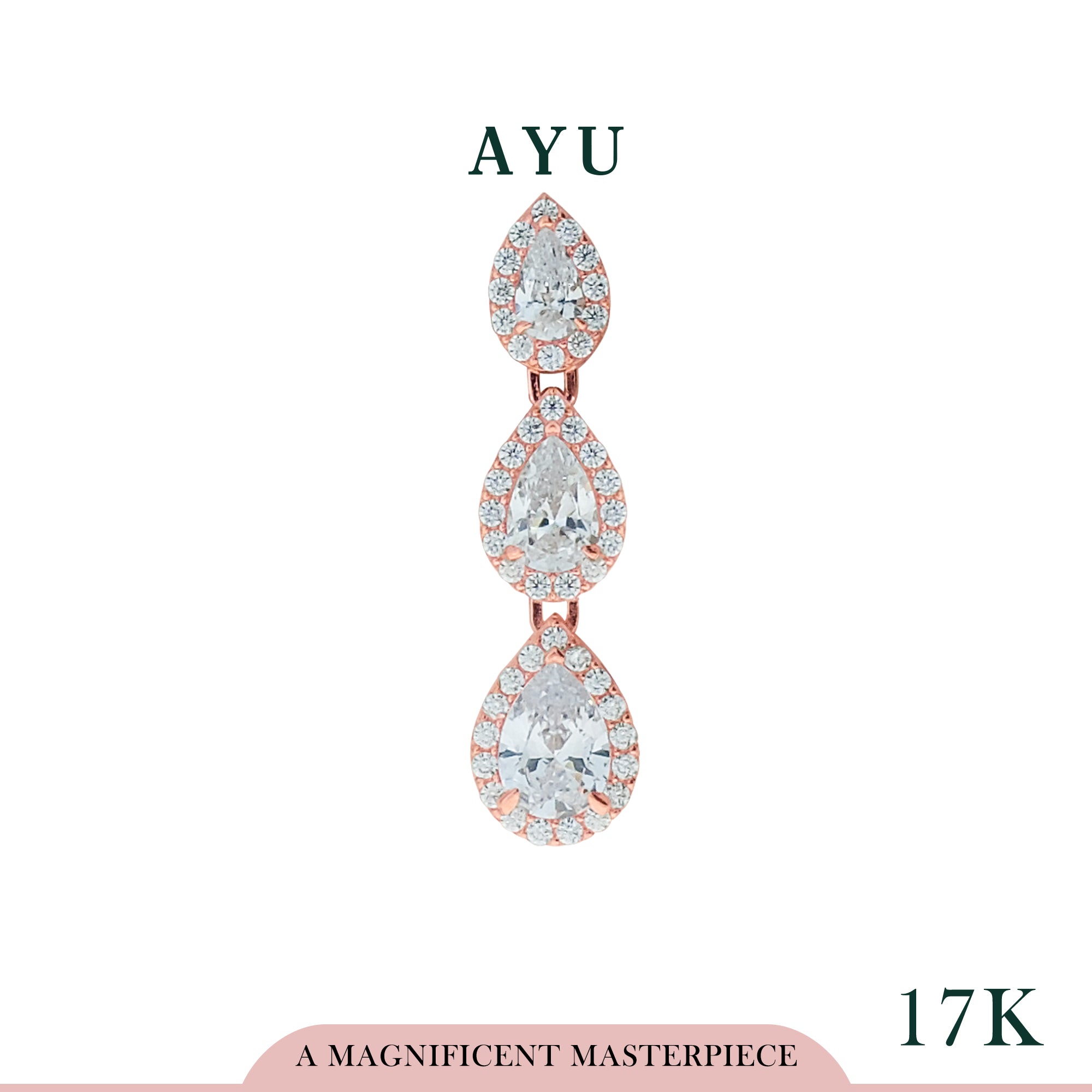 AYU Liontin Emas - Triple Teardrop Halo Pendant 17k Rose Gold