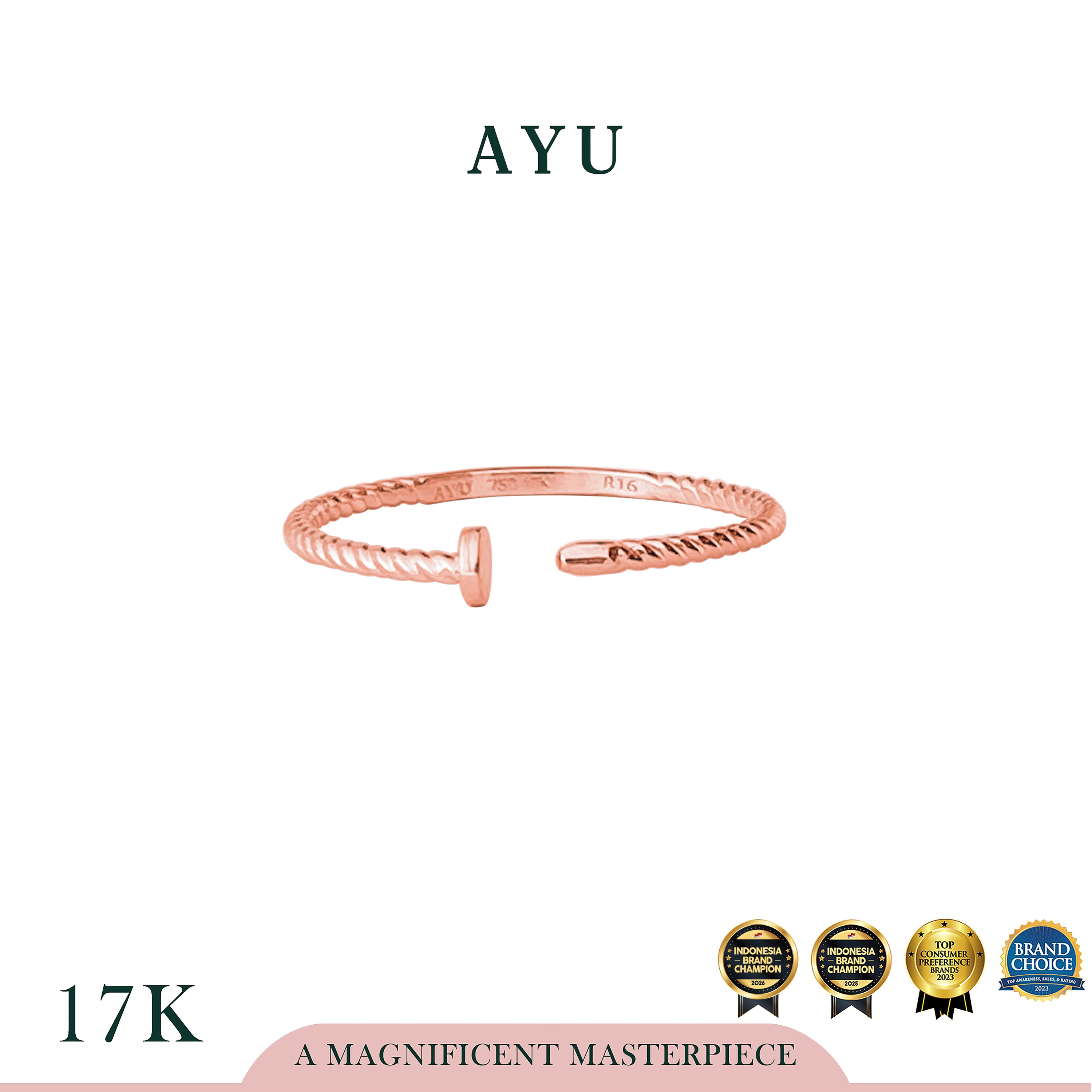 AYU Cincin Emas - Twist Nail Ring 17k Rose Gold