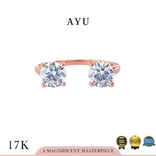 AYU Cincin Emas - Two Round Solitaires Open Ring 17k Rose Gold