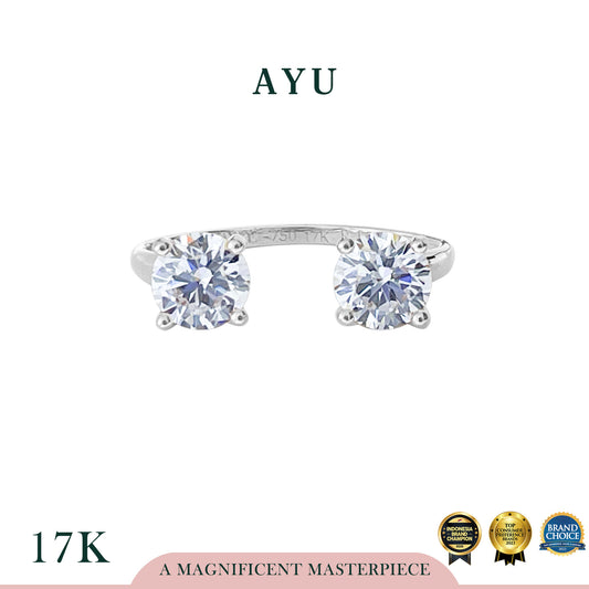 AYU Cincin Emas - Two Round Solitaires Open Ring 17k White Gold