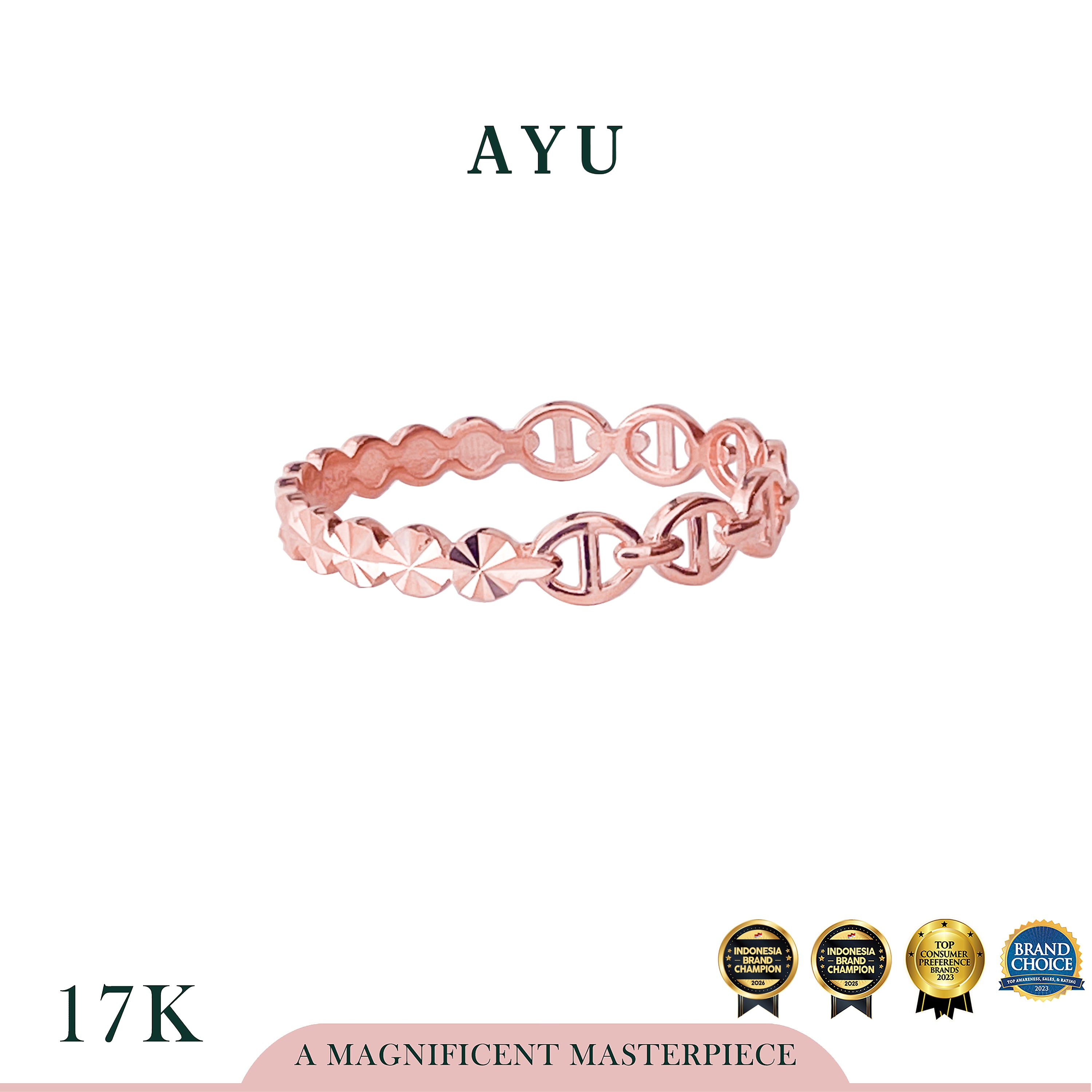 AYU Cincin Emas - Undecided Oval Link And Round Bling Stack 17k Rose Gold