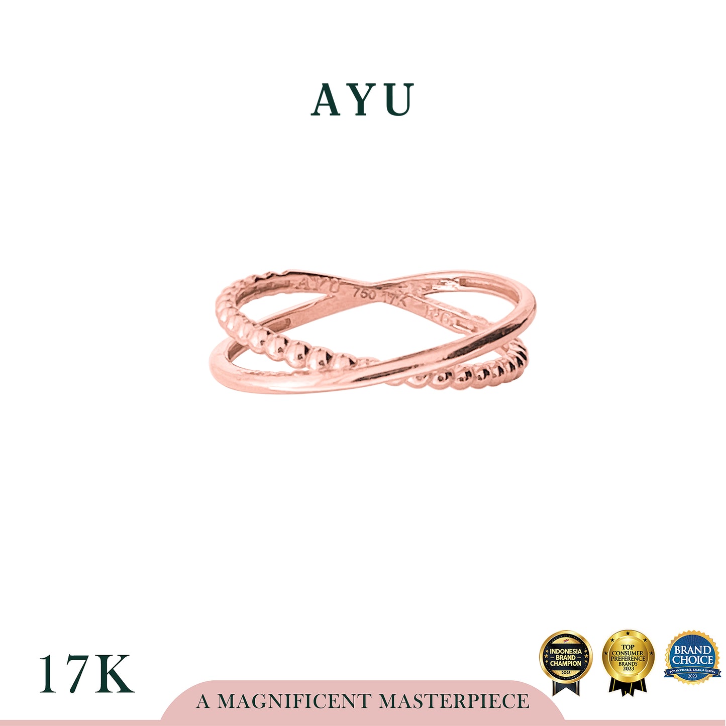 AYU Cincin Emas - X Pepper And Thin Ring 17k Rose Gold