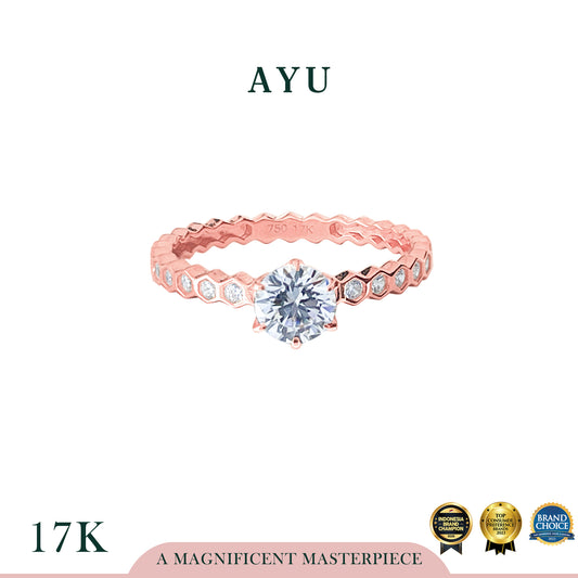 AYU Cincin Emas - Honey Bee Mine Pave Solitaire 17k Rose Gold