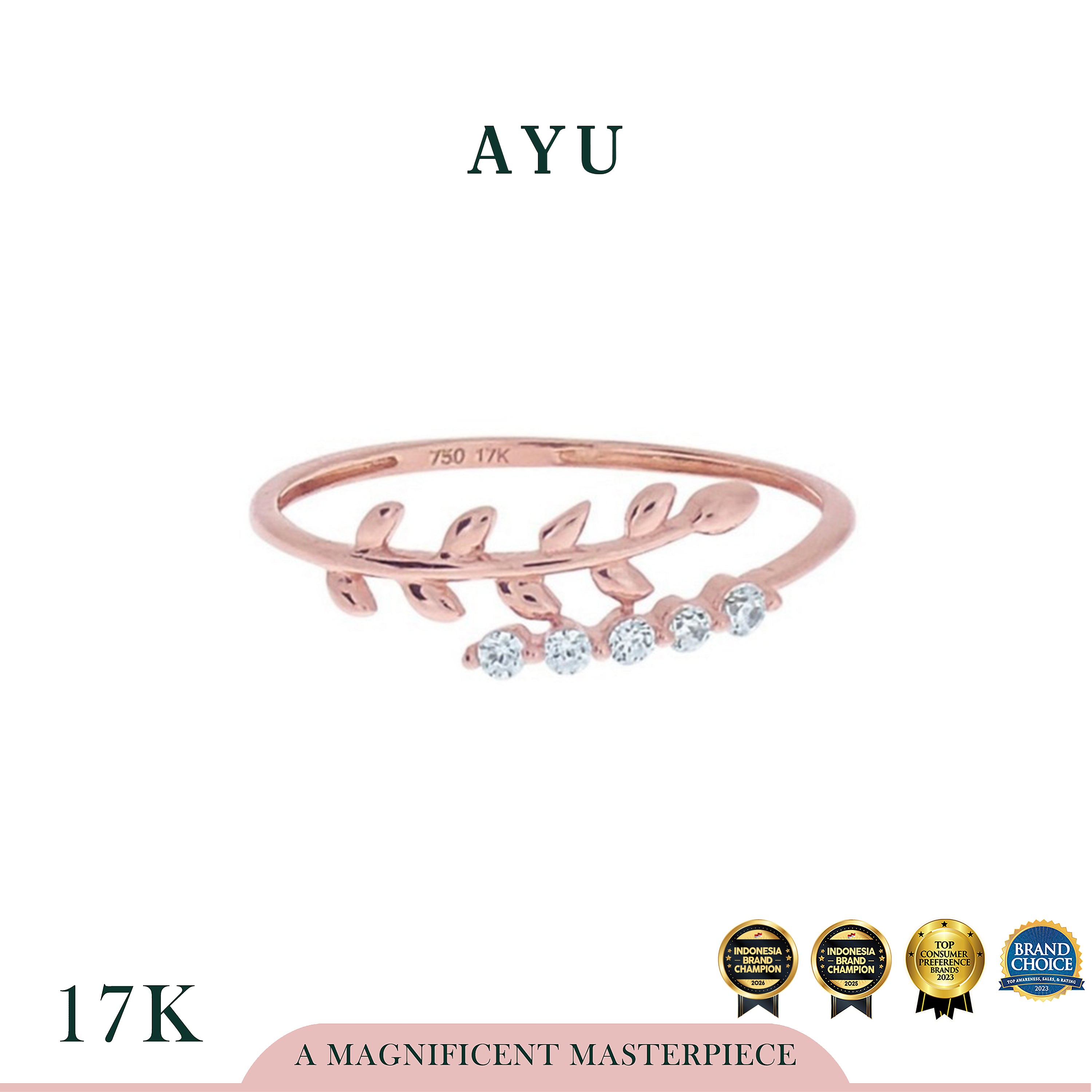 AYU Angel Vine And Single Prong Wrap Ring 17k Rose Gold