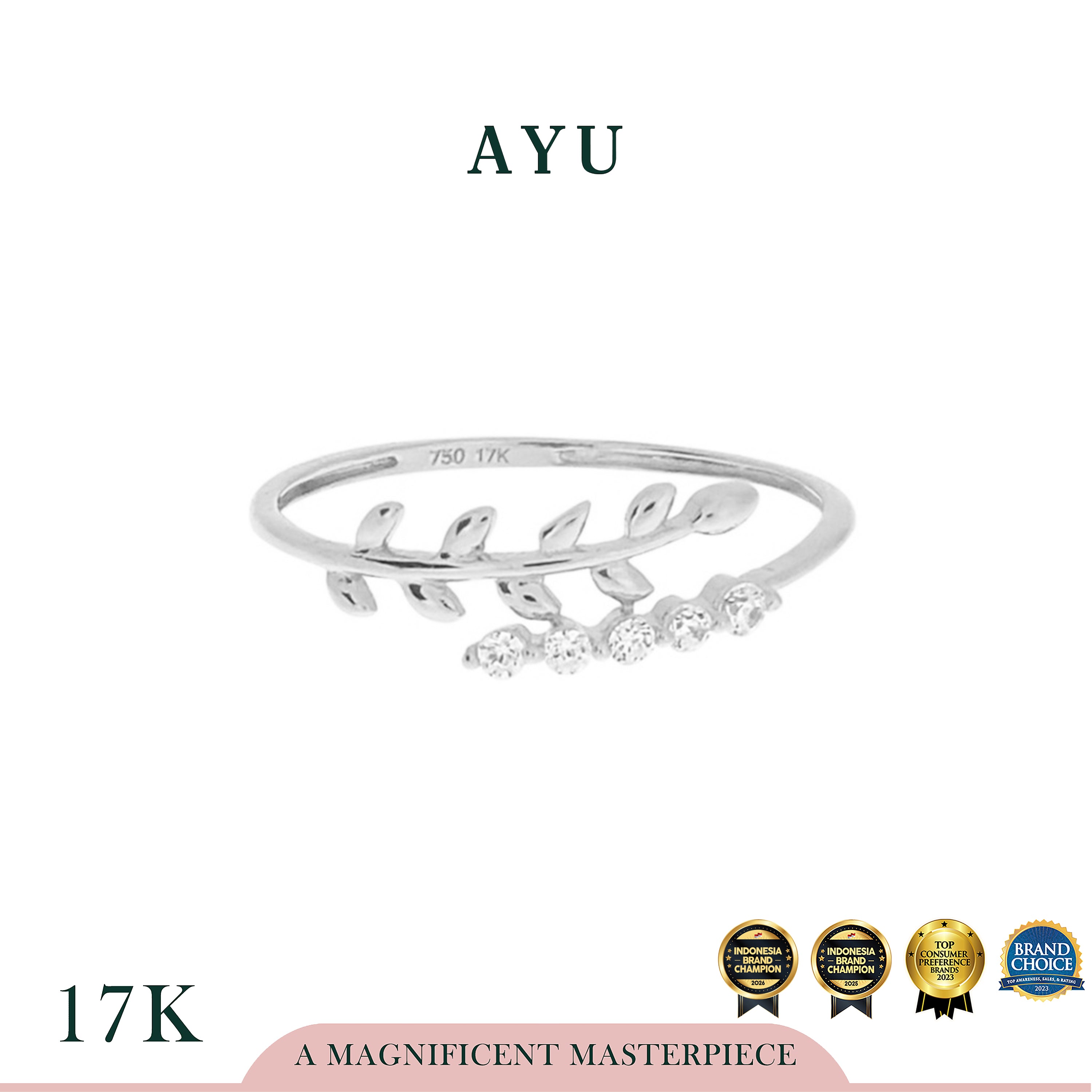 AYU Angel Vine And Single Prong Wrap Ring 17K White Gold