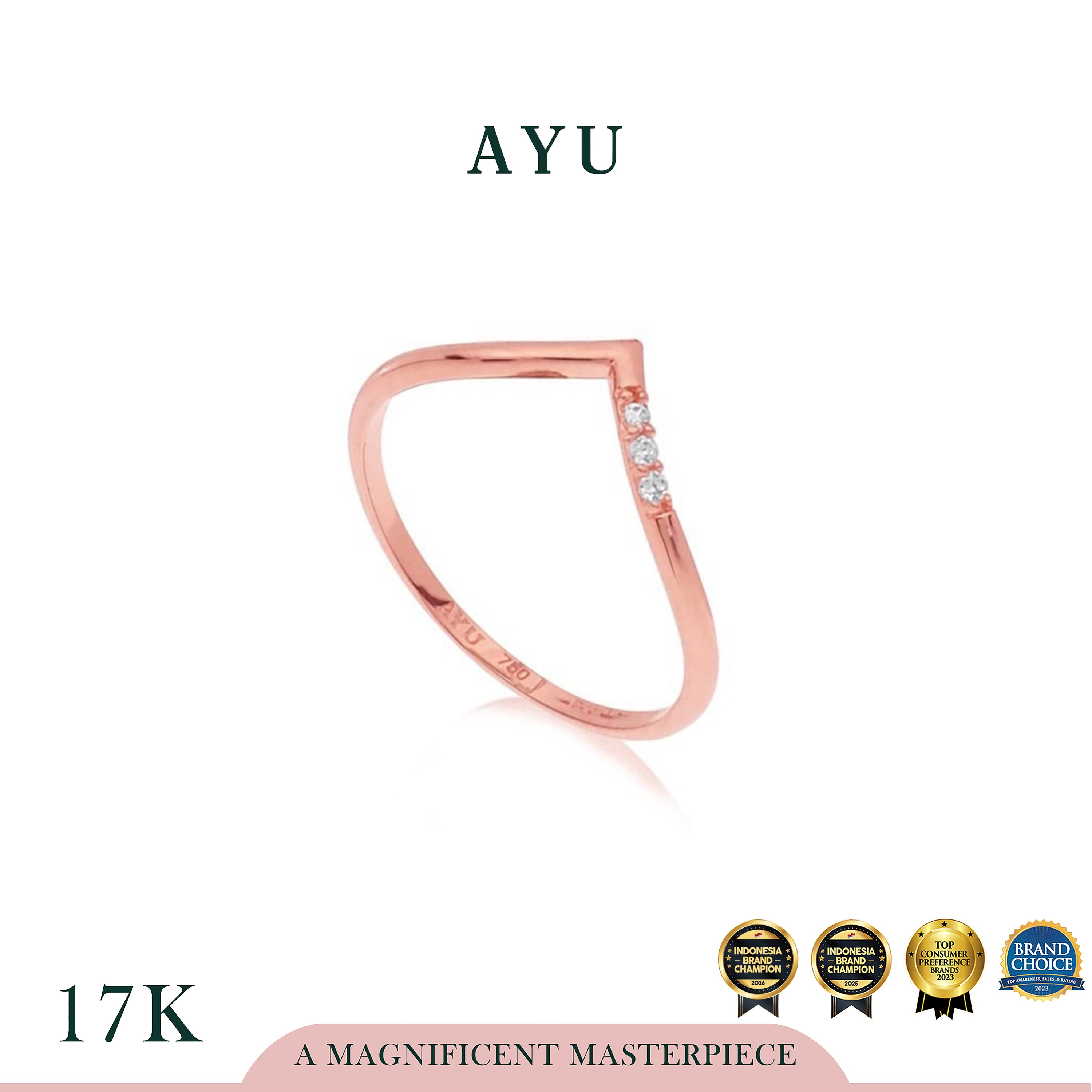 AYU Cincin Emas - Asymmetrical Chevron Ring 17K Rose Gold