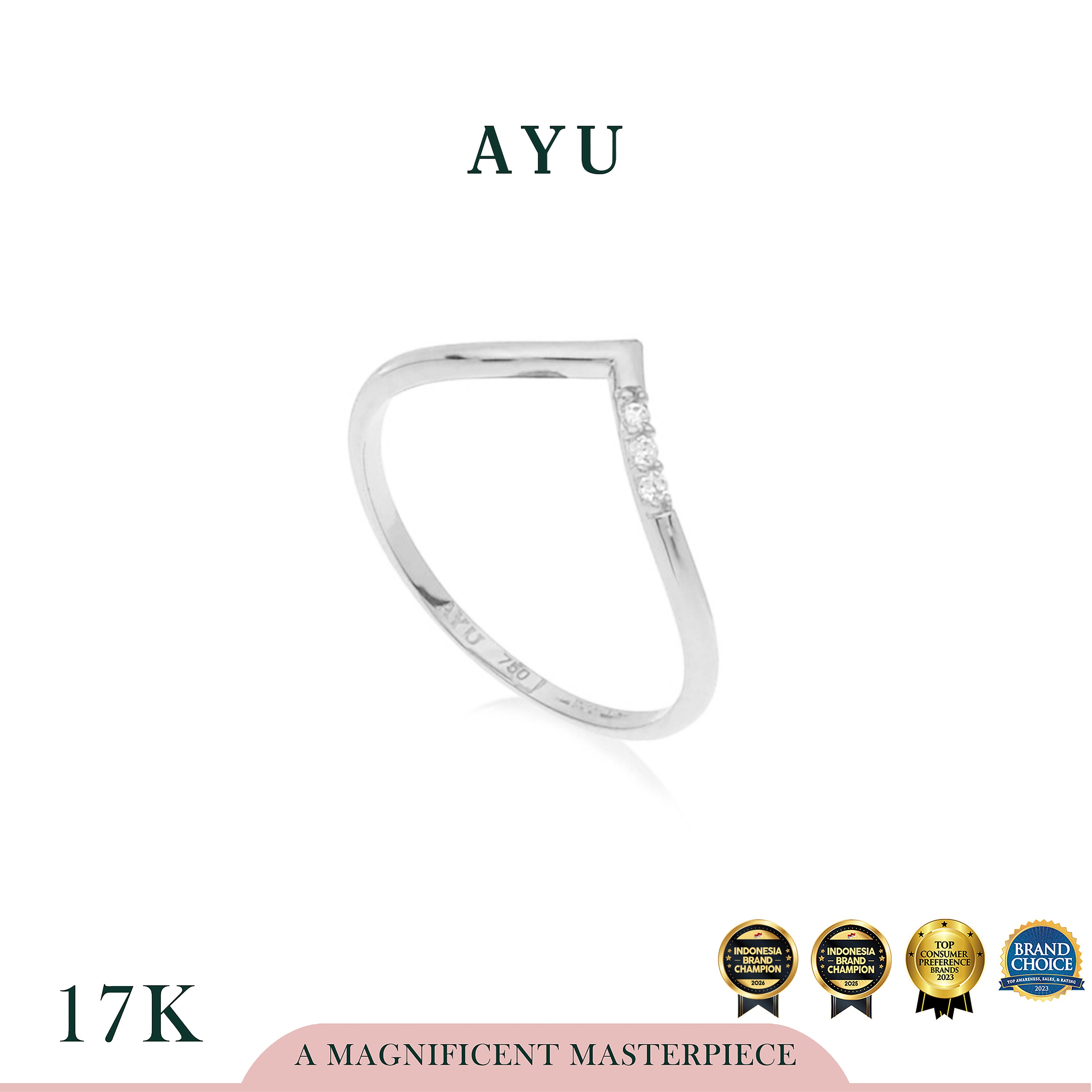 AYU Cincin Emas - Asymmetrical Chevron Ring 17K White Gold