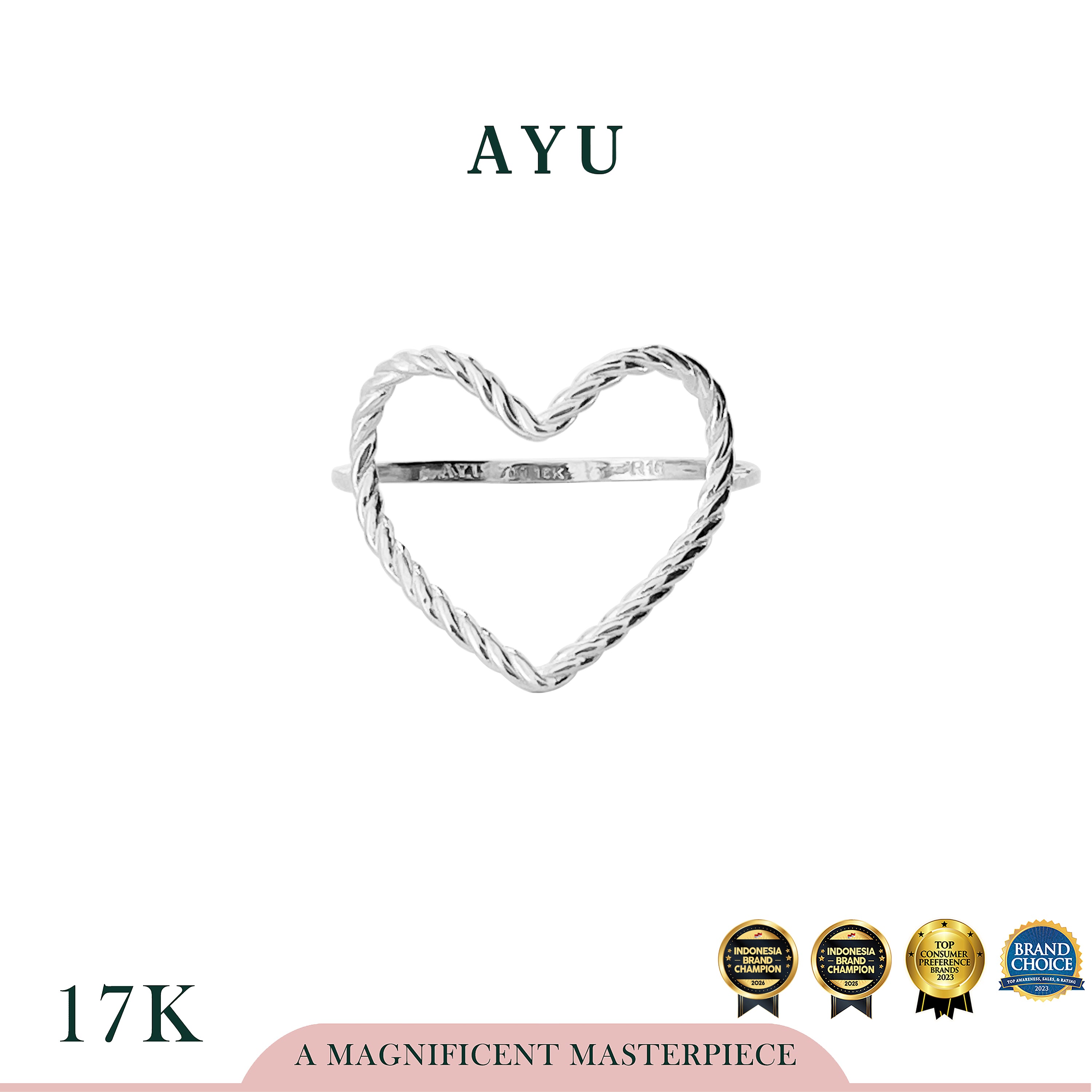 AYU Cincin Emas - Biggie Open Heart Twist Ring 17k White Gold