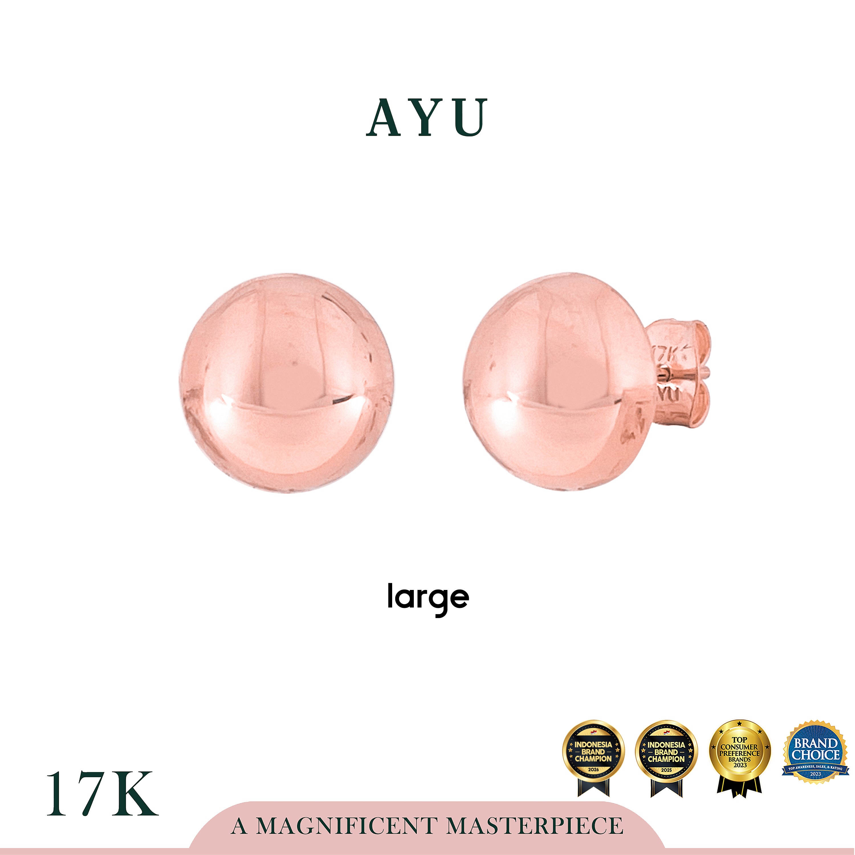 AYU Anting Emas - Gold Globe Studs 17k Rose Gold