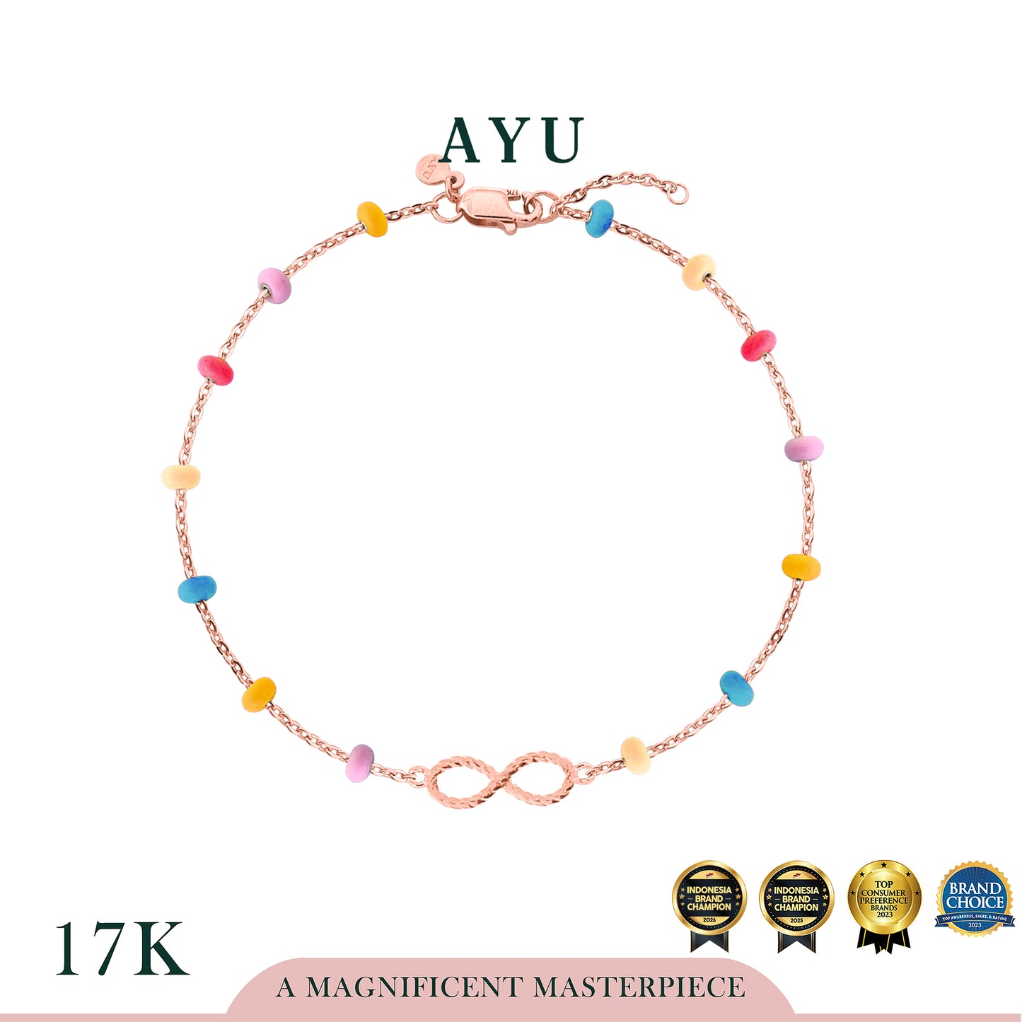 AYU Gelang Emas - Twist Infinity Dot Dot Chain Bracelet 17k Rose Gold