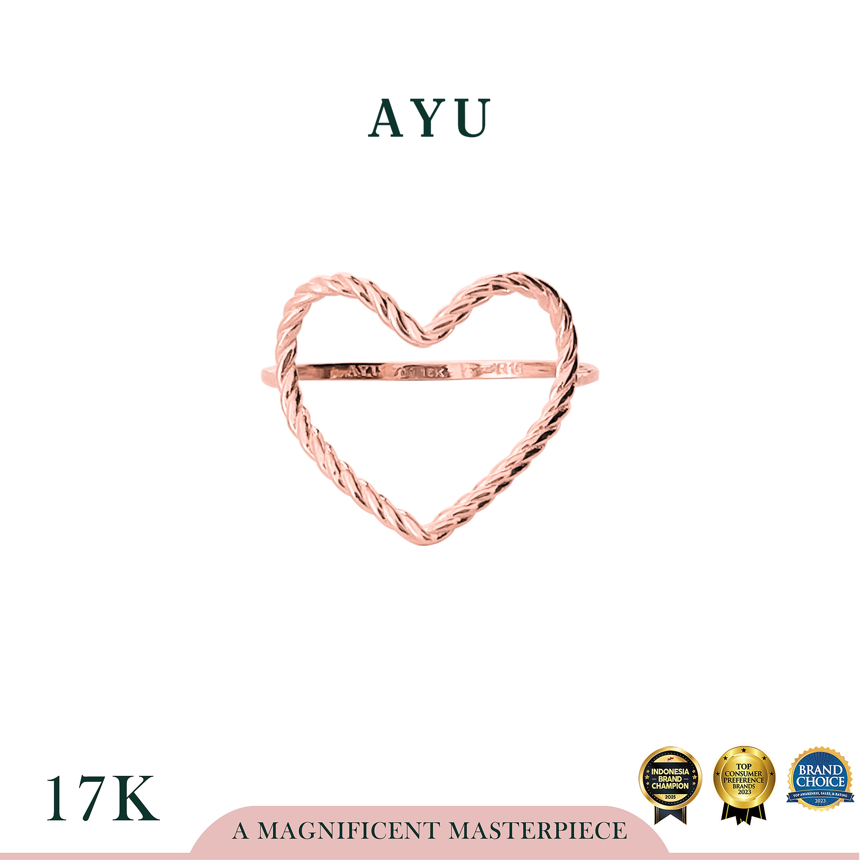 AYU Cincin Emas - Biggie Open Heart Twist Ring 17k Rose Gold