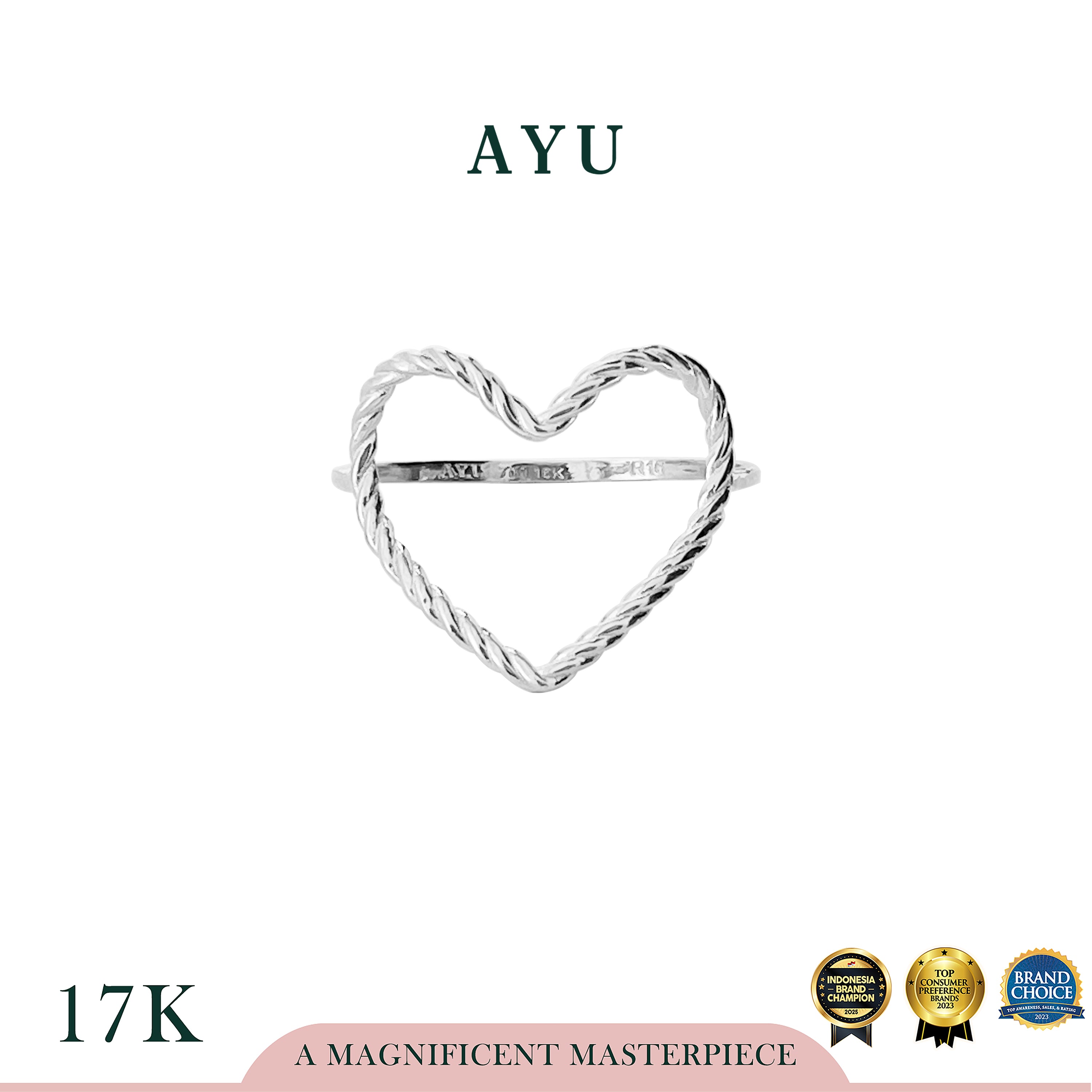 AYU Cincin Emas - Biggie Open Heart Twist Ring 17k White Gold