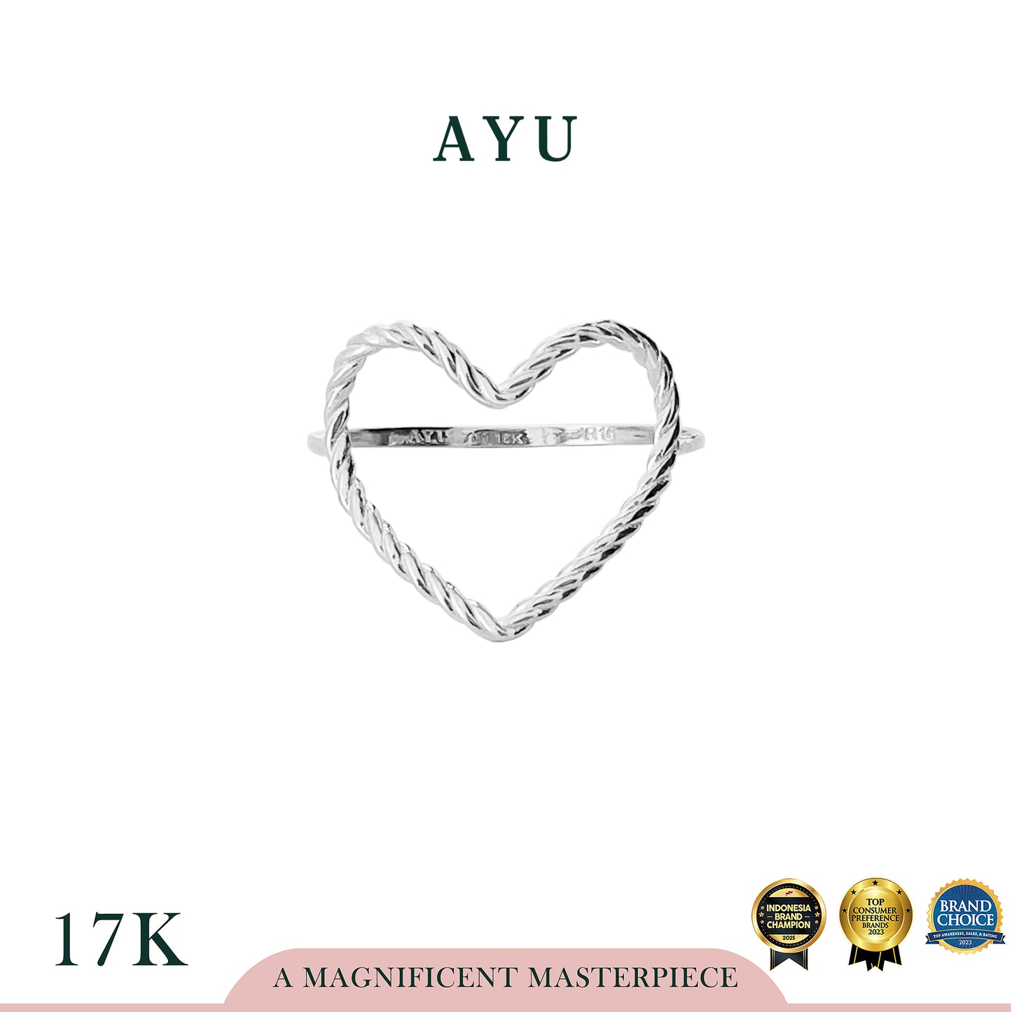 AYU Cincin Emas - Biggie Open Heart Twist Ring 17k White Gold