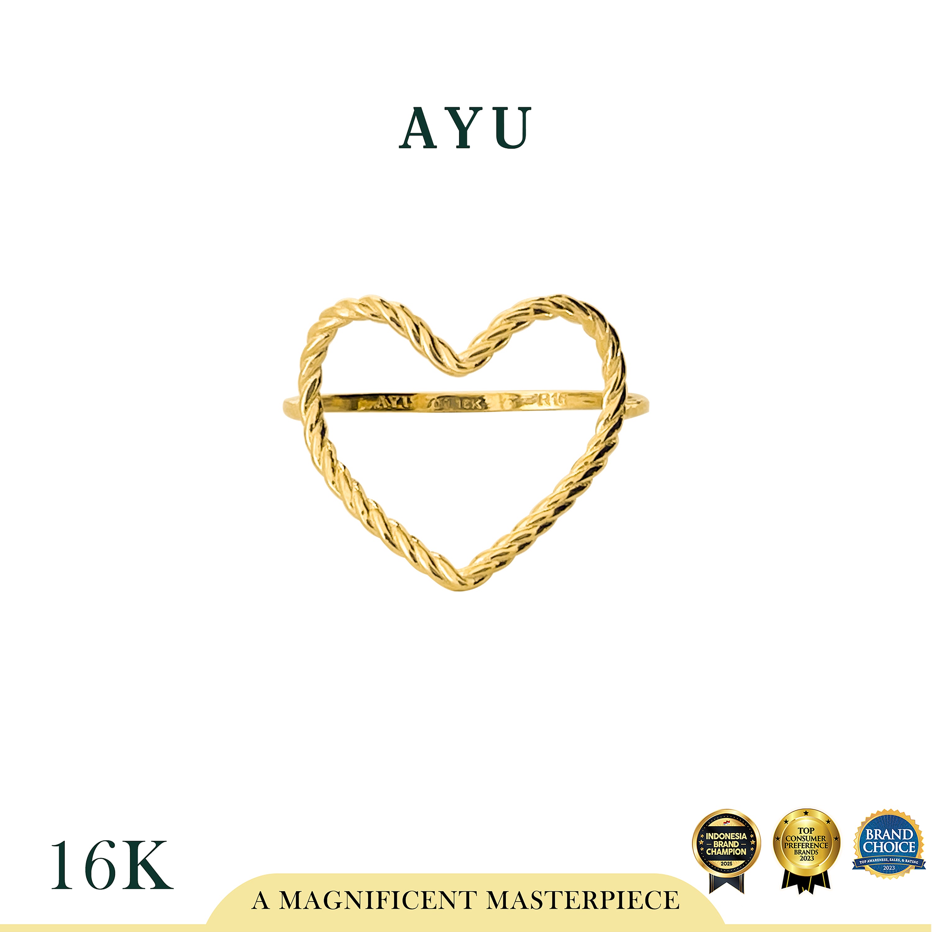 AYU Cincin Emas - Biggie Open Heart Twist Ring 16k Yellow Gold