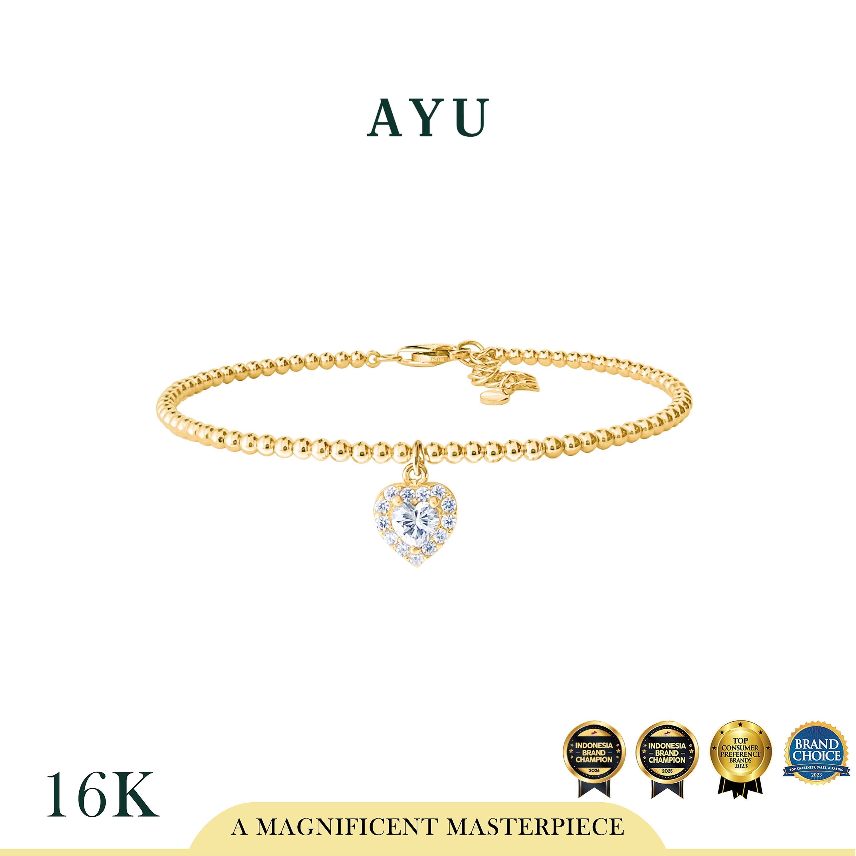AYU Love Is Beautiful On Mini Boba Bangle 16K Yellow Gold