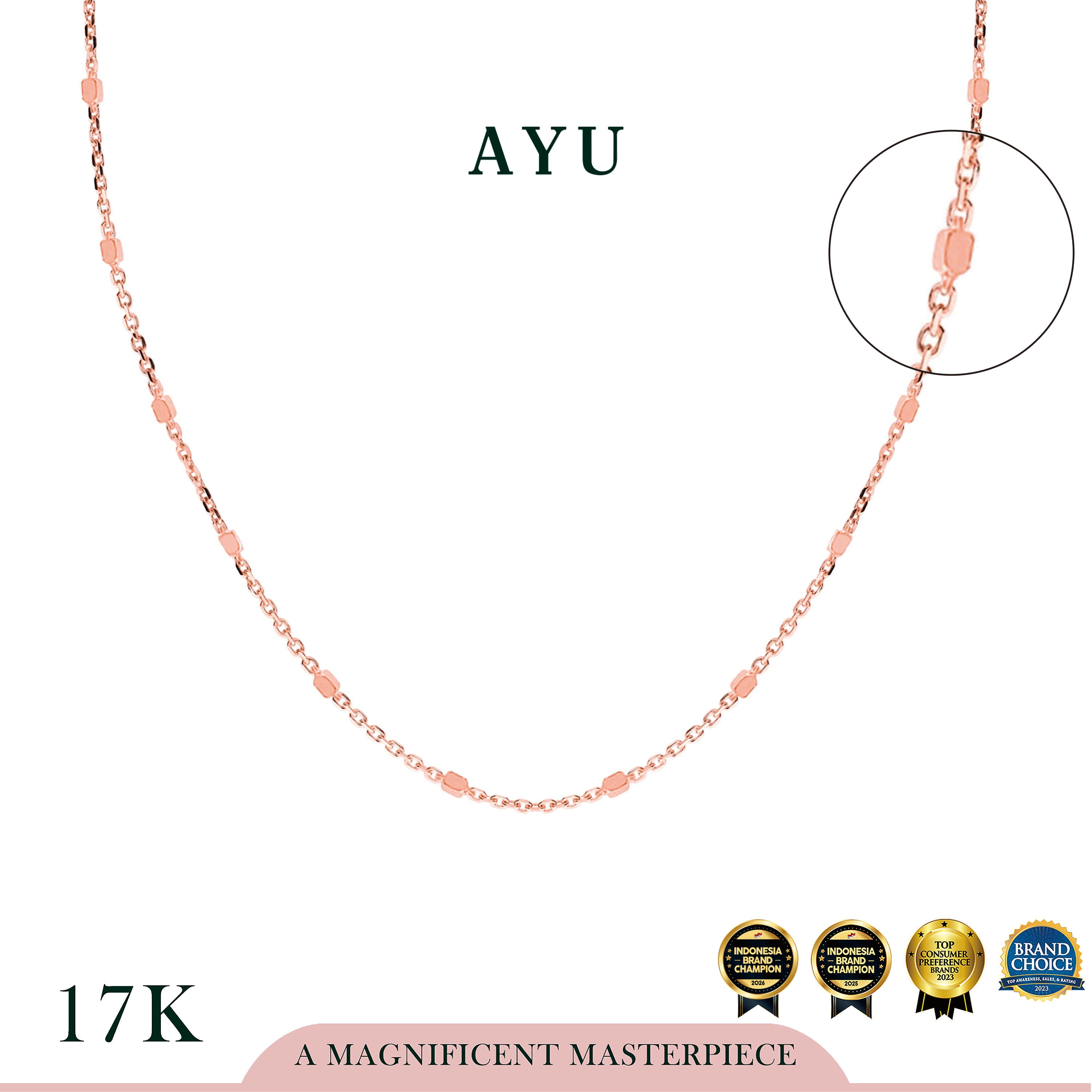 AYU Kalung Emas - Bling Beads Chain Necklace 17K Rose Gold