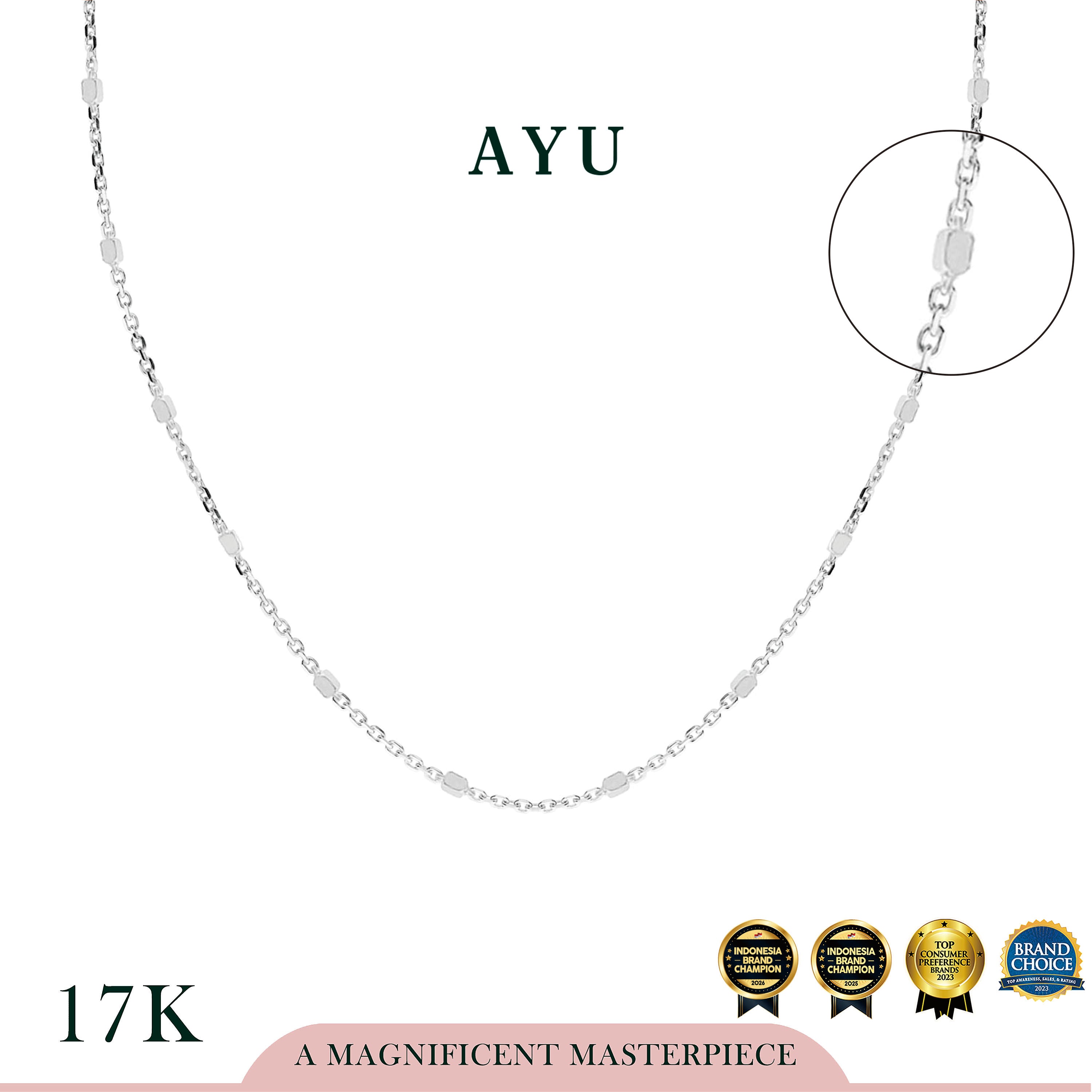 AYU Kalung Emas - Bling Beads Chain Necklace 17K White Gold
