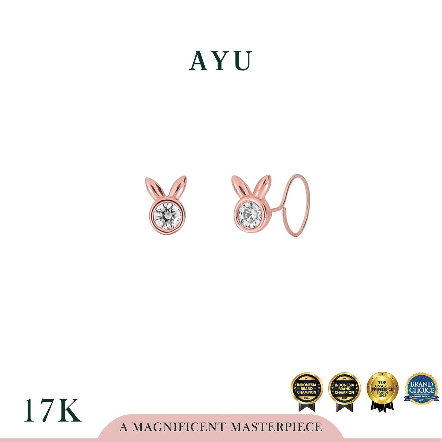 AYU Anting Emas - Bunny Round Loop Earring 17K Rose Gold