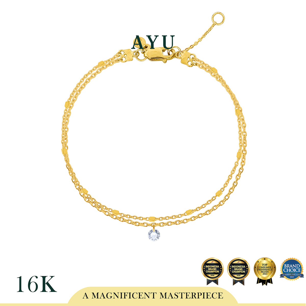AYU Gelang Emas Korea - Candy pop Double Chain Bracelet 16K Yellow Gold