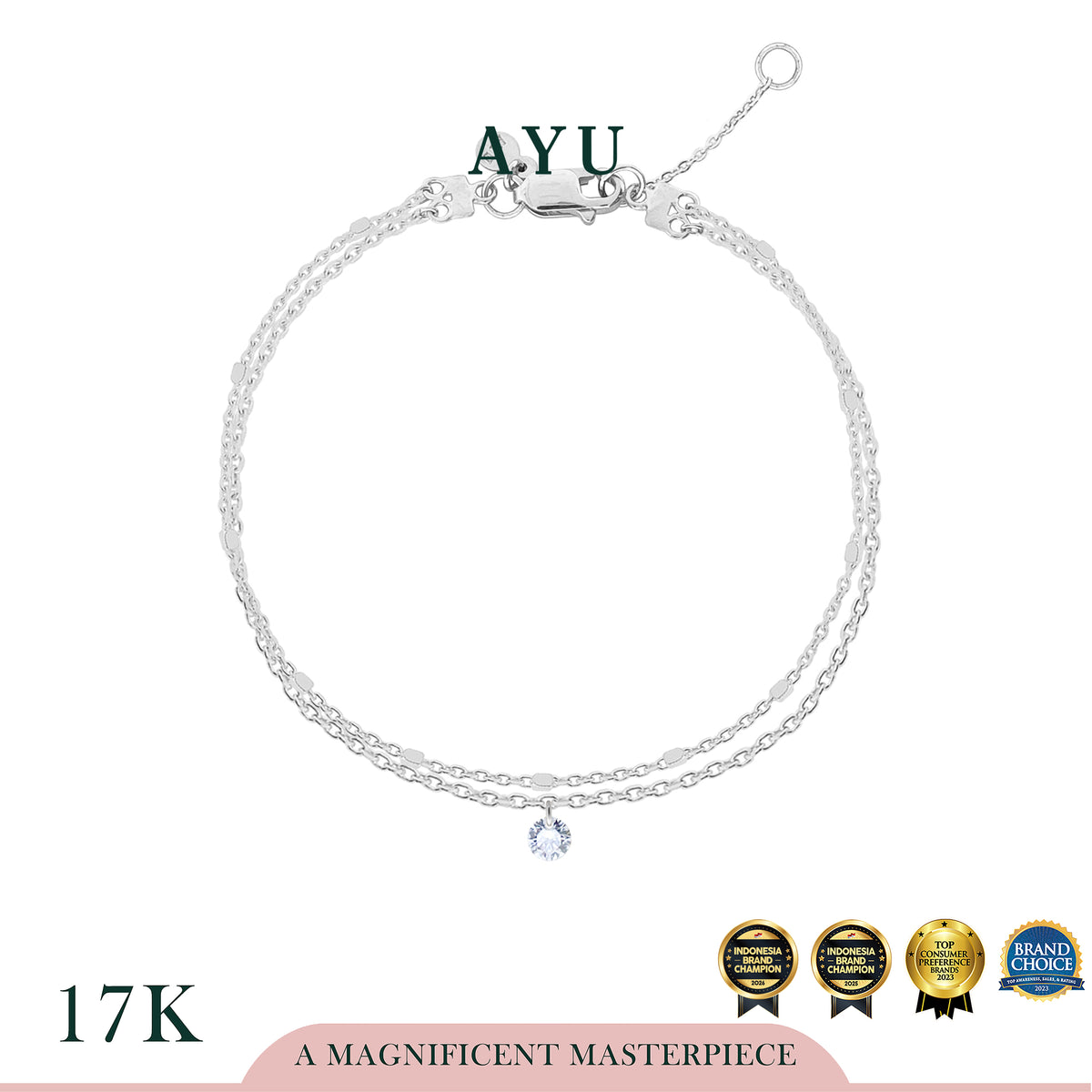 AYU Gelang Emas Korea - Candy pop Double Chain Bracelet 17K White Gold