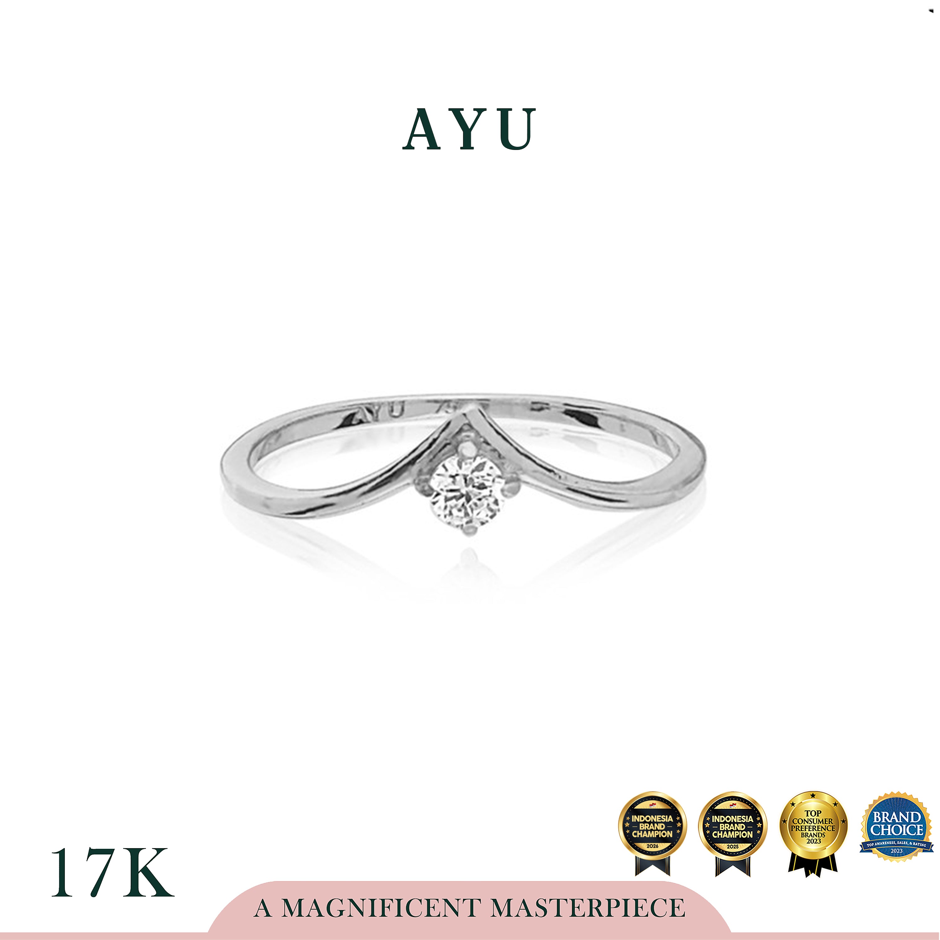 AYU Chevron With Mini Solitaire 17K White Gold