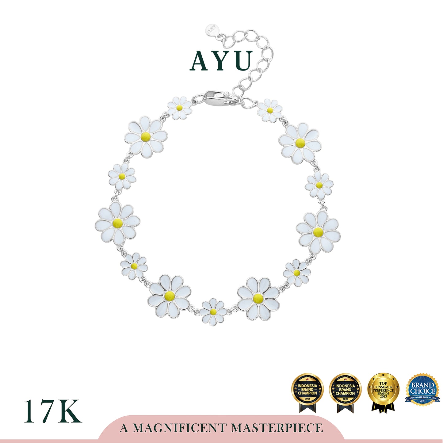 AYU Gelang Emas - Daisy Darling Party Eternity Bracelet 17k White Gold