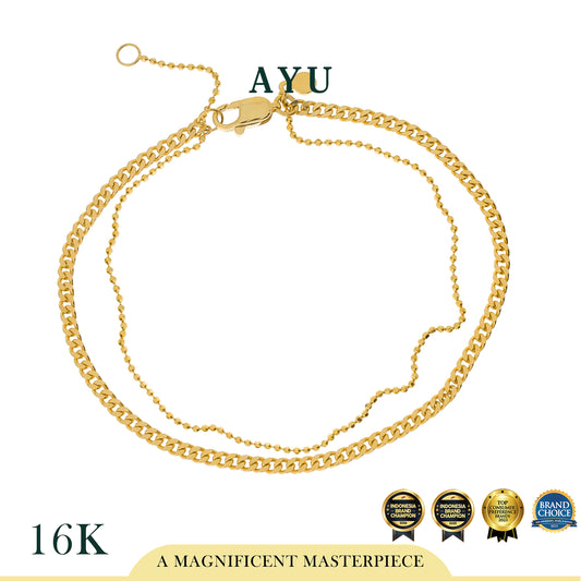 AYU Gelang Emas - Double Layer Cuban And Mini Pepper Chain Bracelet 16k Yellow Gold
